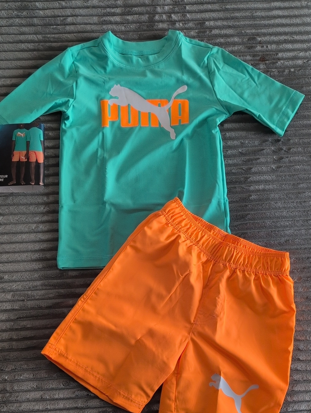 Puma Kids Teal Rash Guard with Orange Swim Shorts